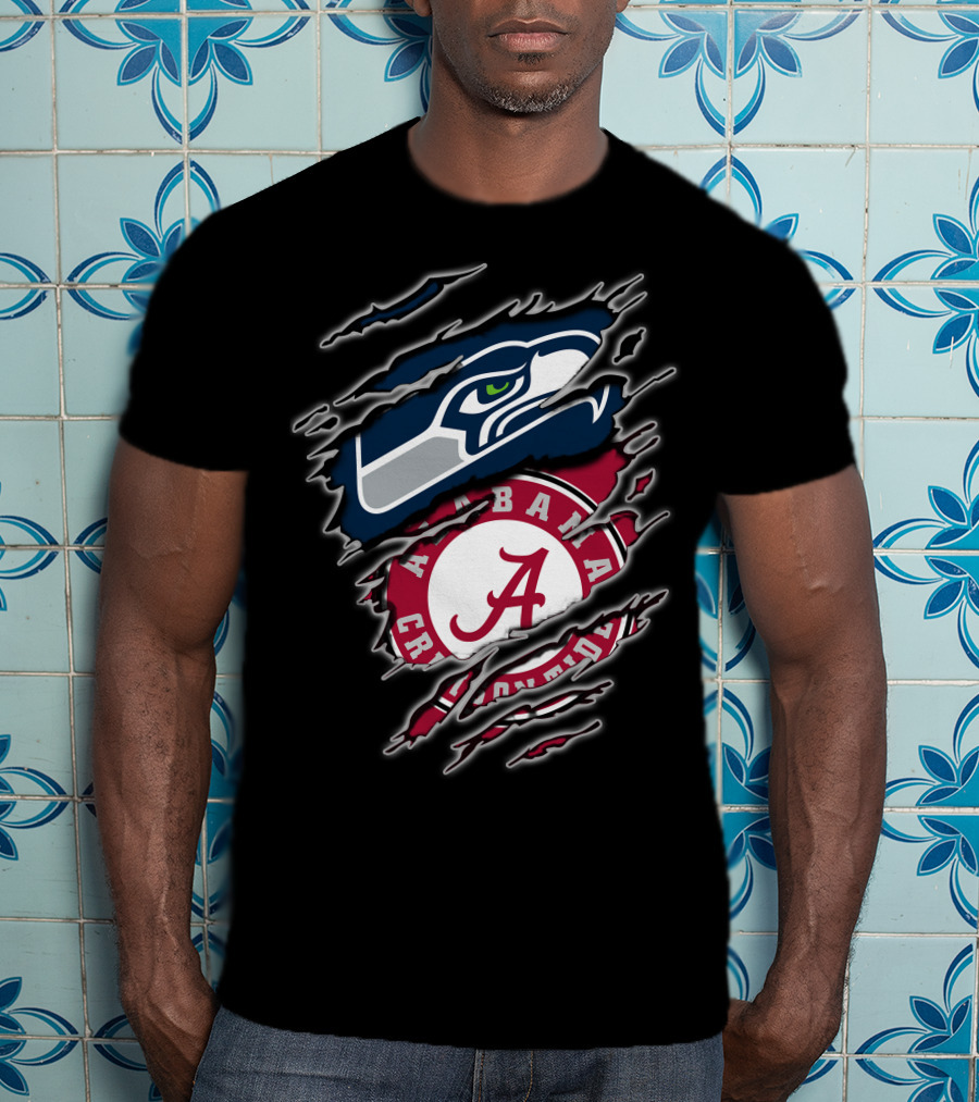 Alabama Crimson Tide Seattle Seahawks Creative Mashup T-Shirt