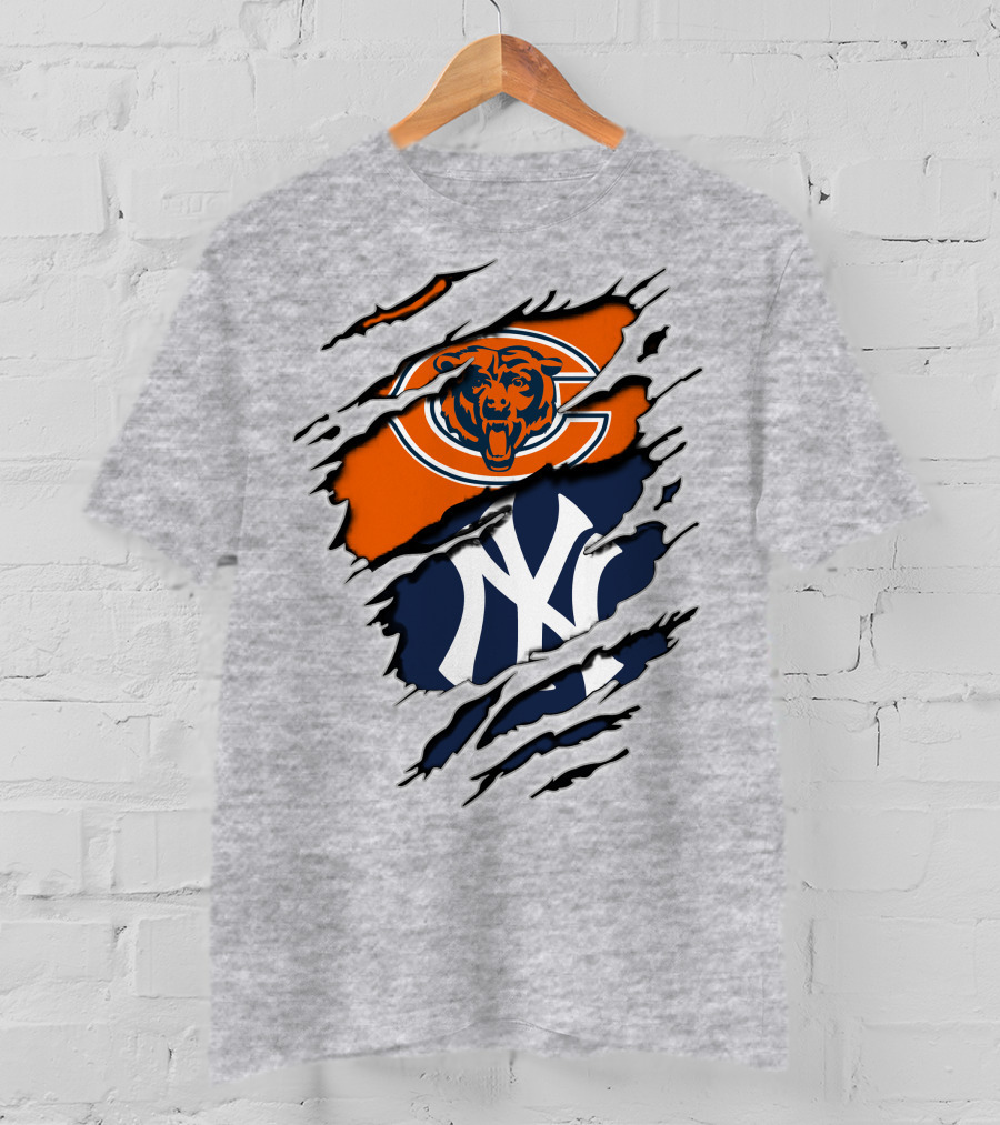 Chicago Bears New York Yankees Collaboration Logo Fusion T-Shirt