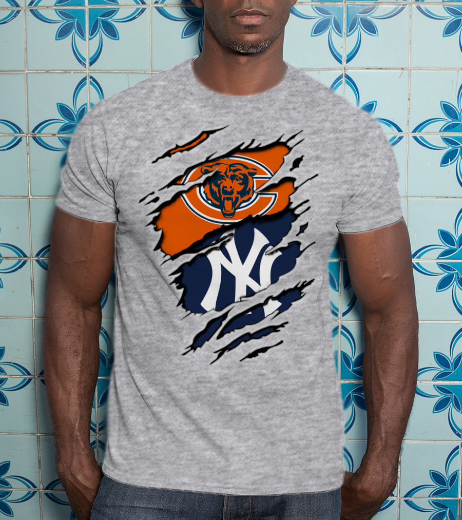 Chicago Bears New York Yankees Collaboration Logo Fusion T-Shirt