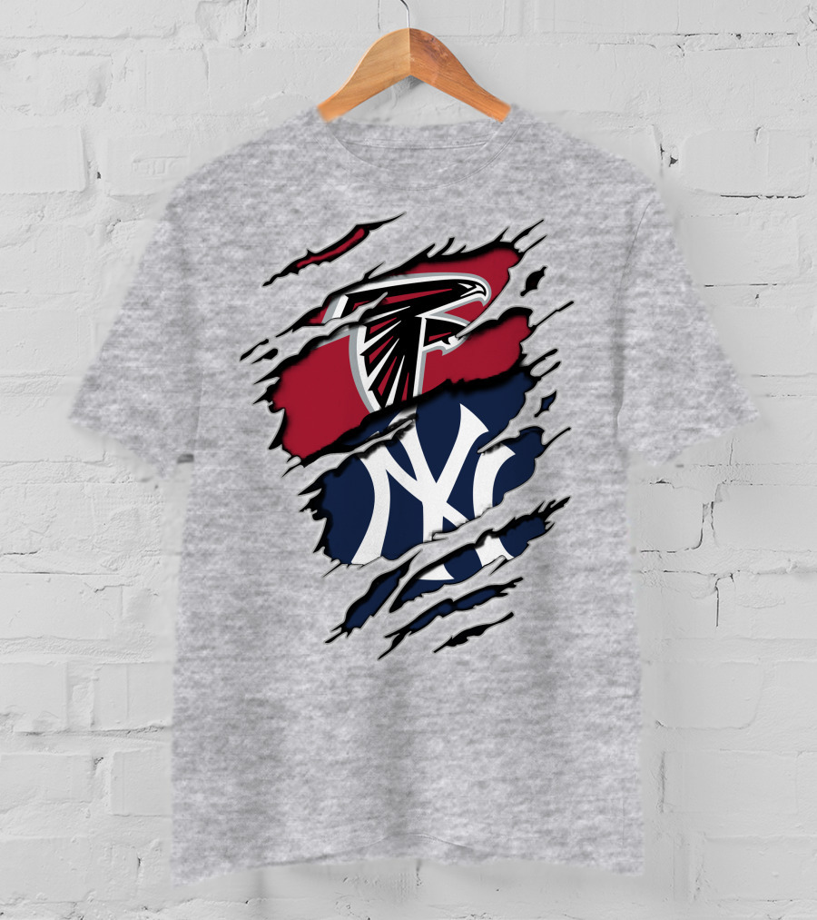 Atlanta Falcons New York Yankees Logo Mashup T-Shirt