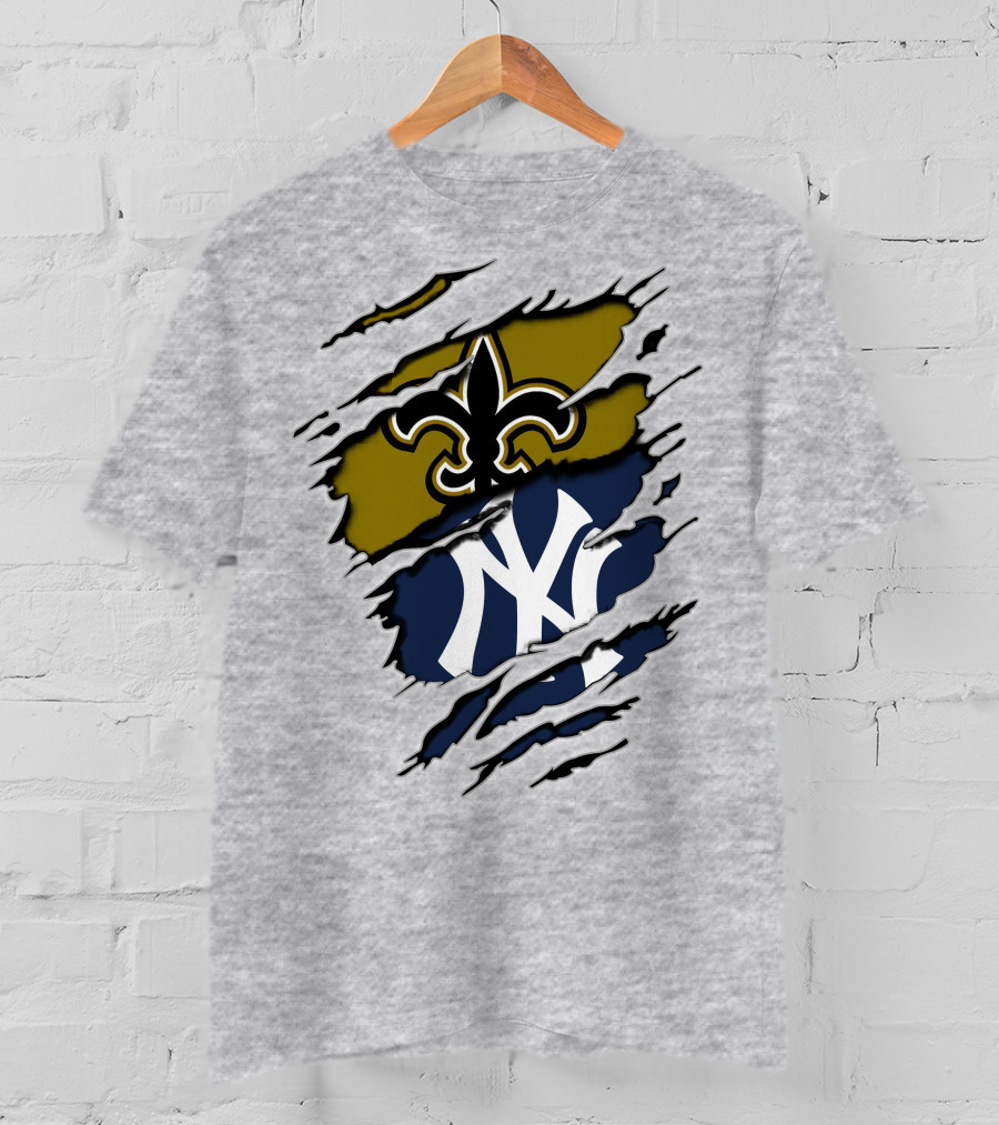 Saints Yankees Fleur-de-Lis And Interlocking NY Symbol Torn T-Shirt