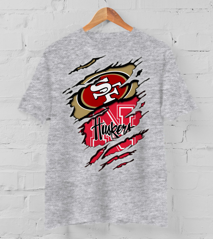 49ers Sf Logo Huskers N Cornhuskers Ripped T-Shirt