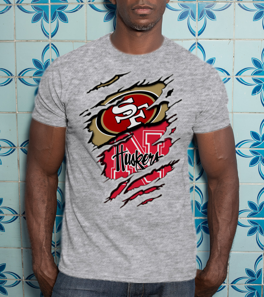 49ers Sf Logo Huskers N Cornhuskers Ripped T-Shirt
