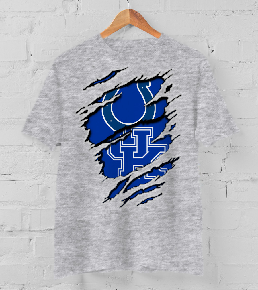 Colts Kentucky Wildcat Football Horseshoe Blue Logo Ripped Layer T-Shirt