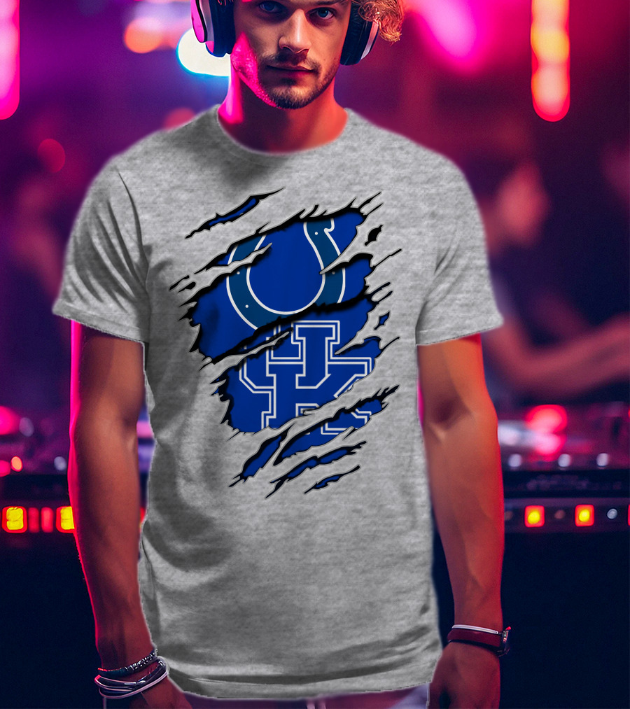 Colts Kentucky Wildcat Football Horseshoe Blue Logo Ripped Layer T-Shirt