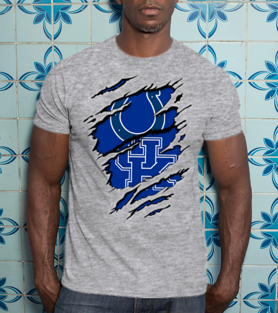 Colts Kentucky Wildcat Football Horseshoe Blue Logo Ripped Layer T-Shirt