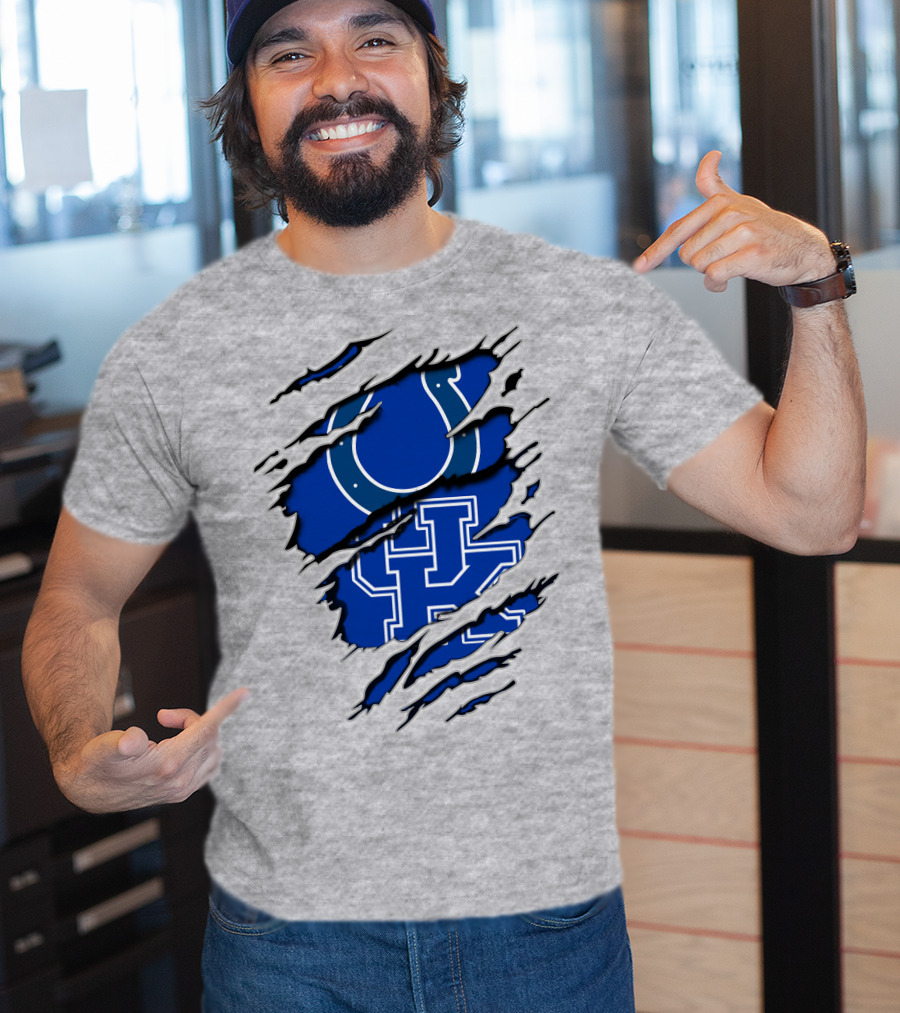 Colts Kentucky Wildcat Football Horseshoe Blue Logo Ripped Layer T-Shirt