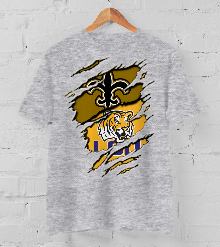 New Orleans Saints Fleur-De-Lis And Lsu Tigers Logo Combo T-Shirt