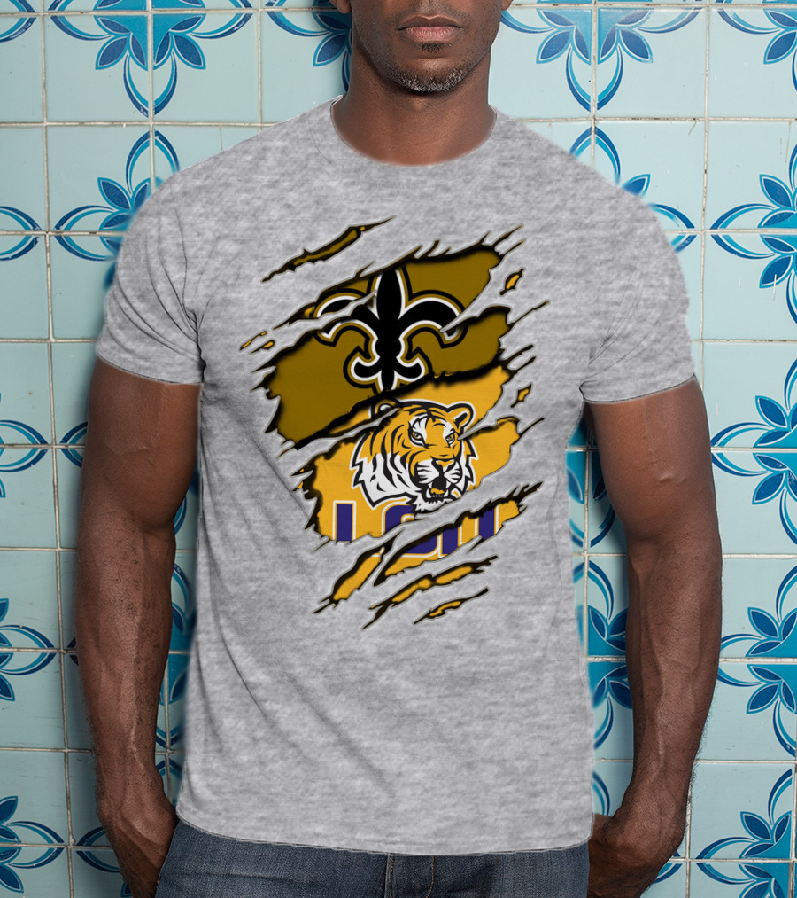 New Orleans Saints Fleur-De-Lis And Lsu Tigers Logo Combo T-Shirt