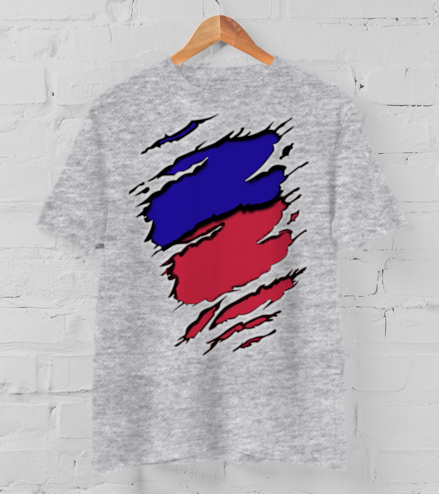 Ao Rach Two-Tone Distressed Blue Red Scratches T-Shirt