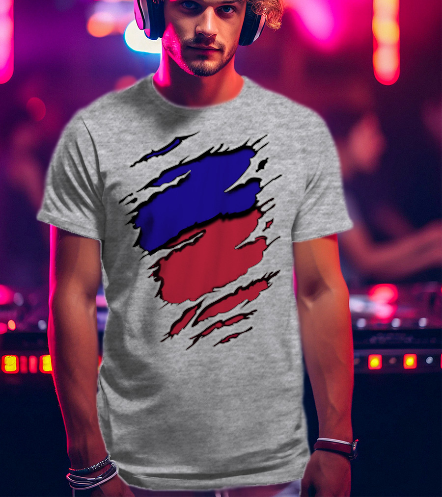 Ao Rach Two-Tone Distressed Blue Red Scratches T-Shirt