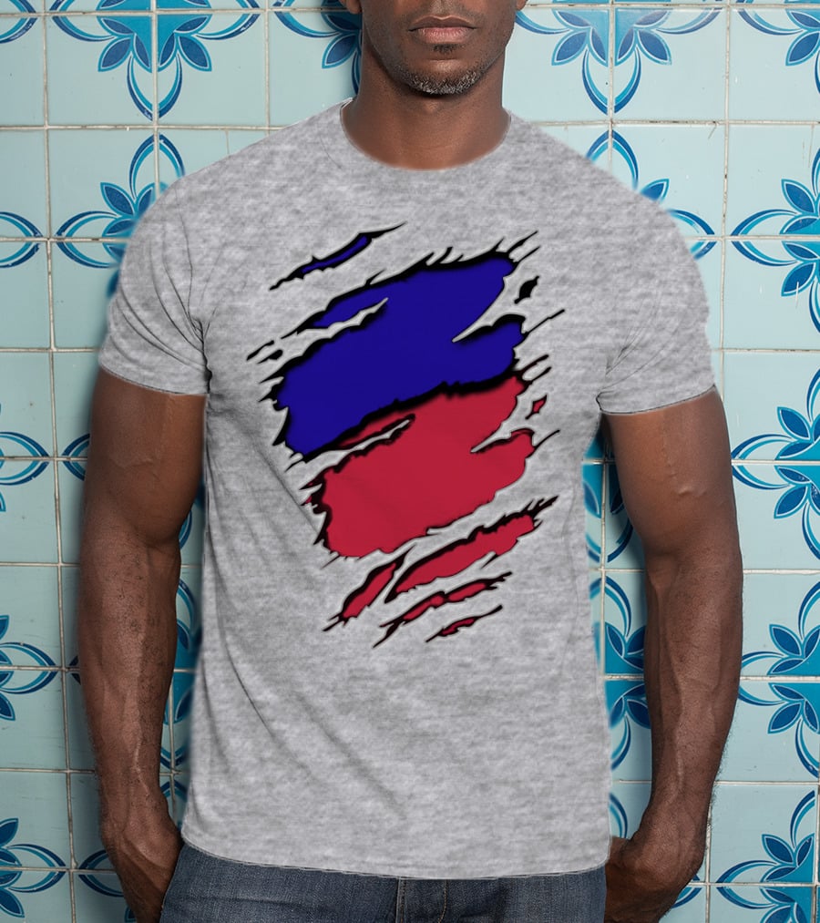 Ao Rach Two-Tone Distressed Blue Red Scratches T-Shirt