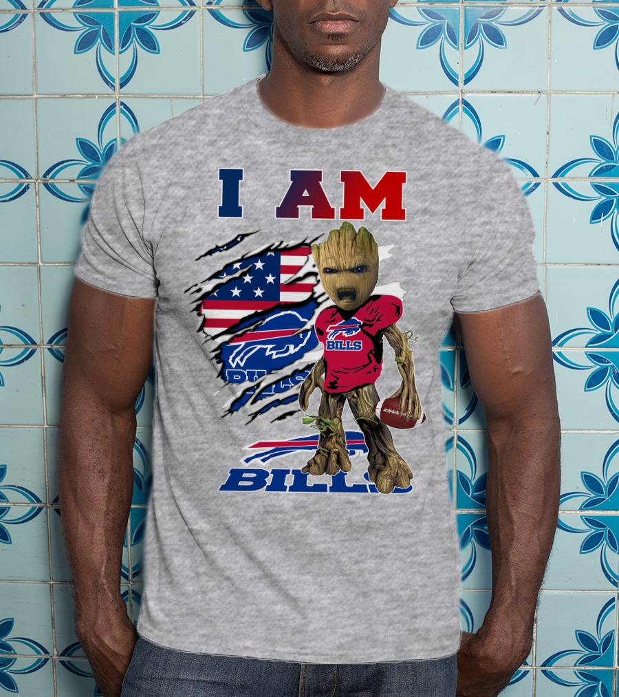 I Am Groot Buffalo Bills American Flag Football T-Shirt