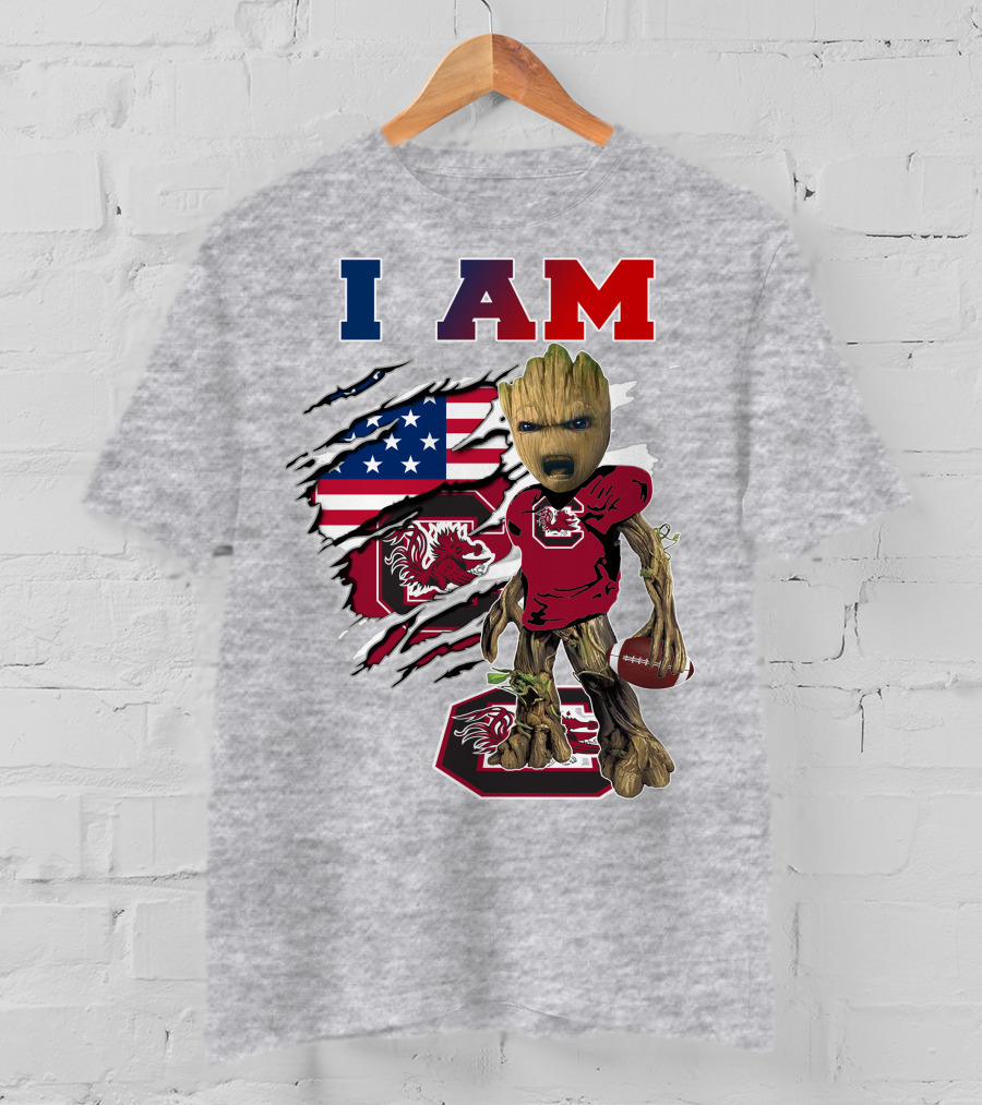 I Am Groot Gamecocks American Flag Football T-Shirt