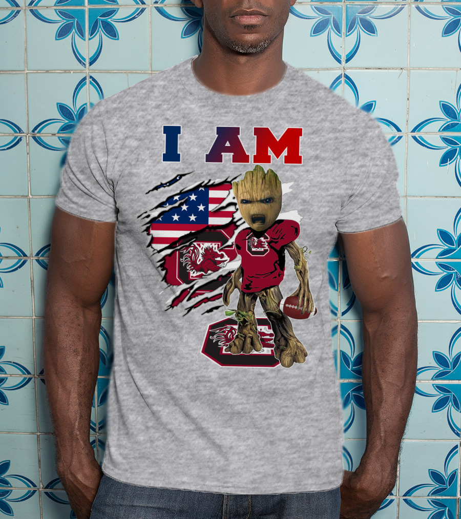 I Am Groot Gamecocks American Flag Football T-Shirt