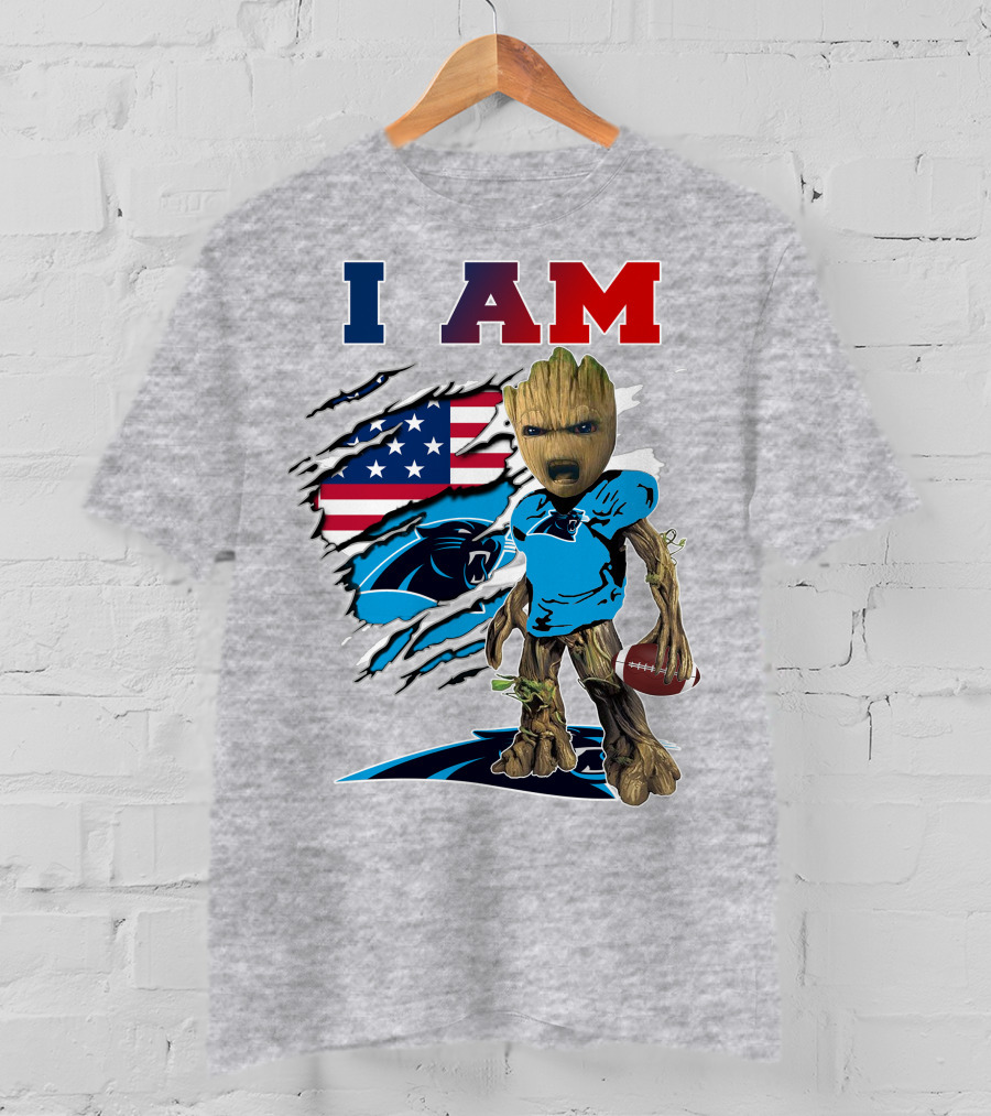 I Am Panthers Groot American Flag Football Crossover T-Shirt