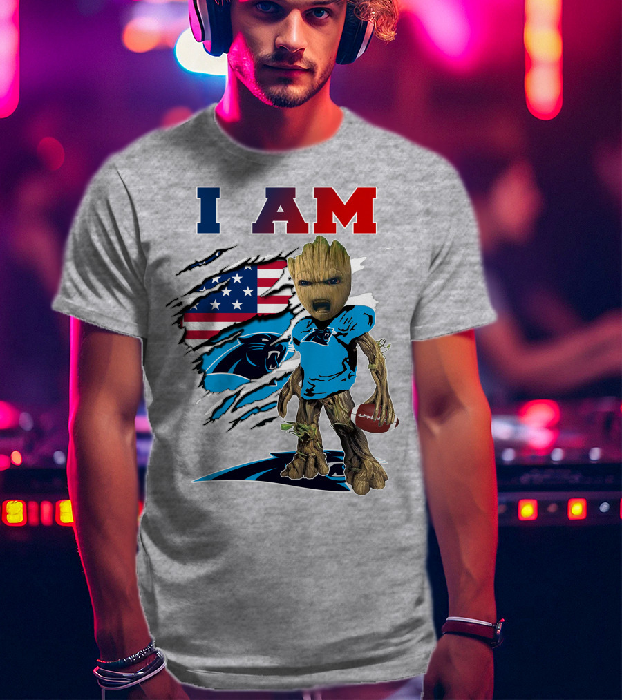 I Am Panthers Groot American Flag Football Crossover T-Shirt