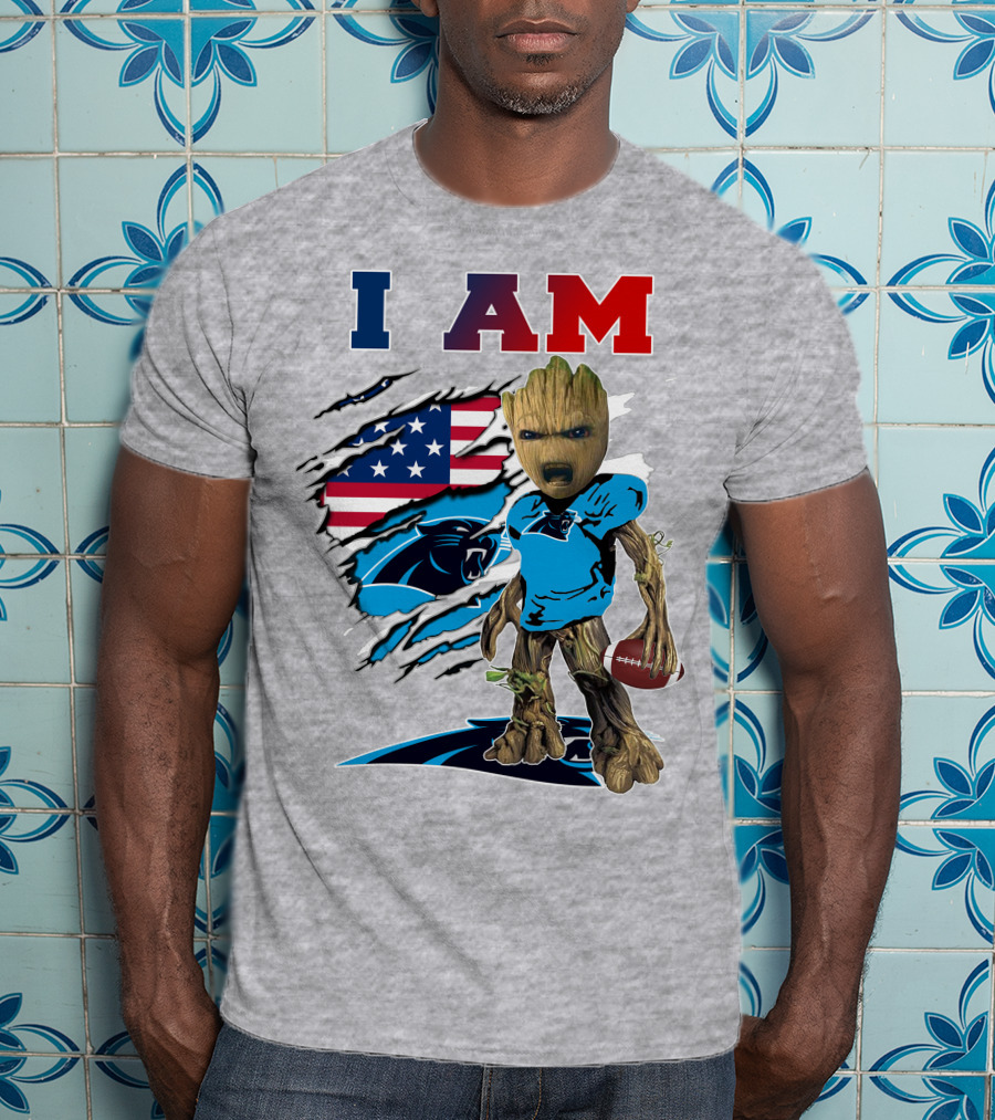 I Am Panthers Groot American Flag Football Crossover T-Shirt