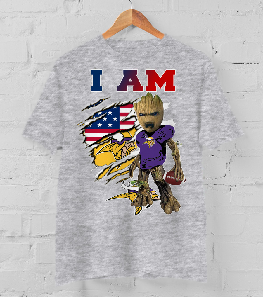 I Am Groot Vikings Nfl Football American Flag T-Shirt