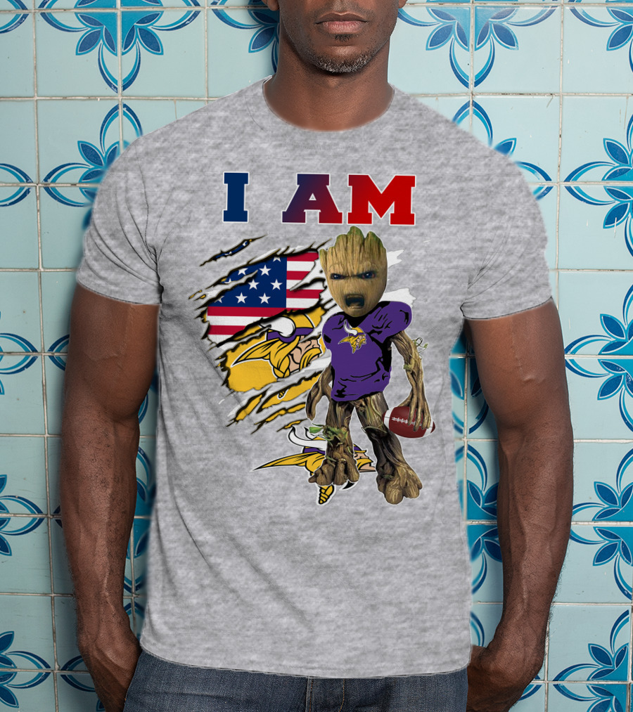 I Am Groot Vikings Nfl Football American Flag T-Shirt