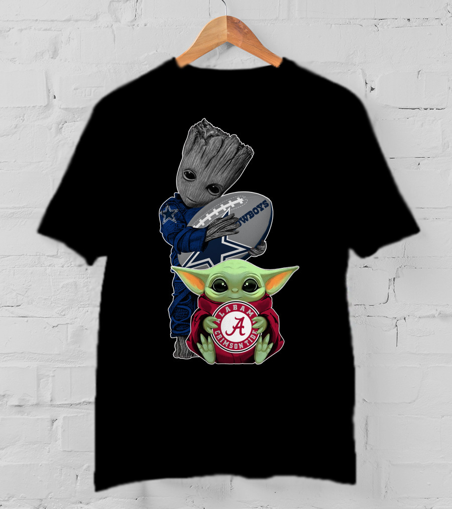 Groot And Baby Yoda Cowboys Alabama Crimson Tide T-Shirt