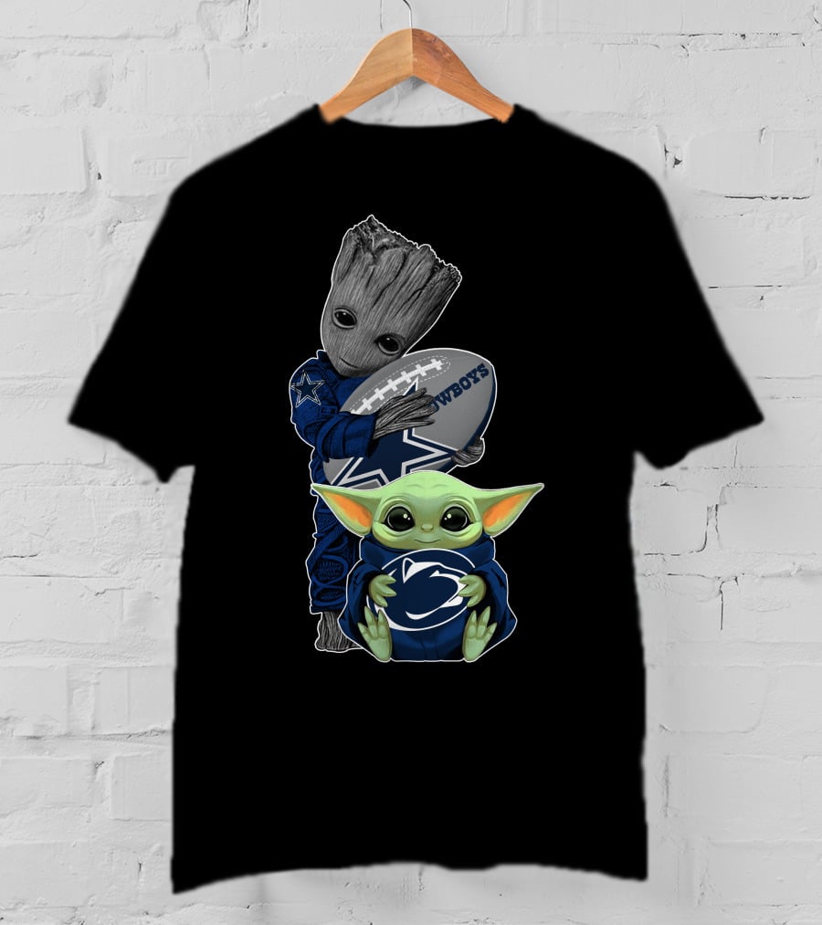 Cowboys Groot And Baby Yoda Football Team Collaboration T-Shirt