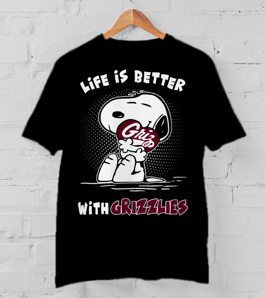 Life Is Better With Grizzlies Snoopy Hugging Football T-Shirt