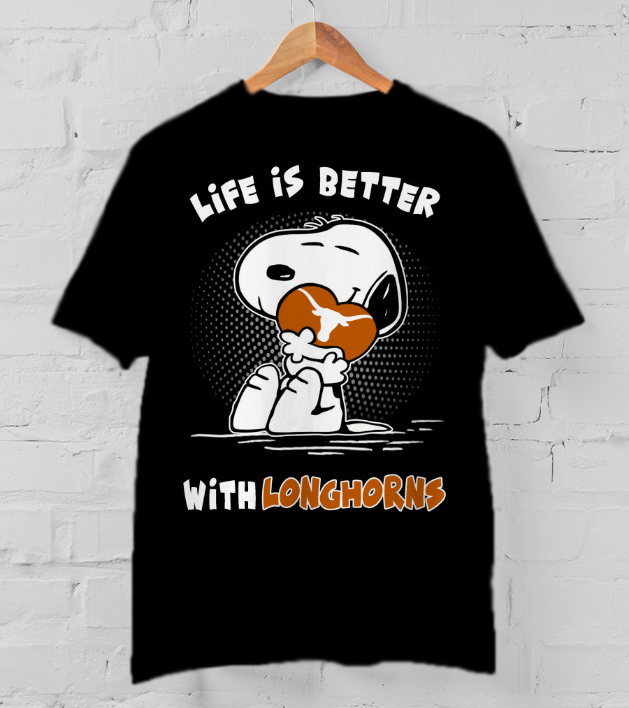 Life Is Better With Longhorns Snoopy Hugging Football T-Shirt