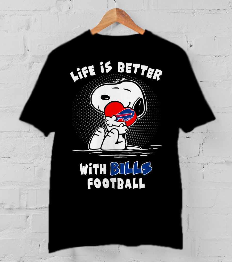 Life Is Better With Bills Football Snoopy Holding Buffalo Bills Logo Balloon T-Shirt