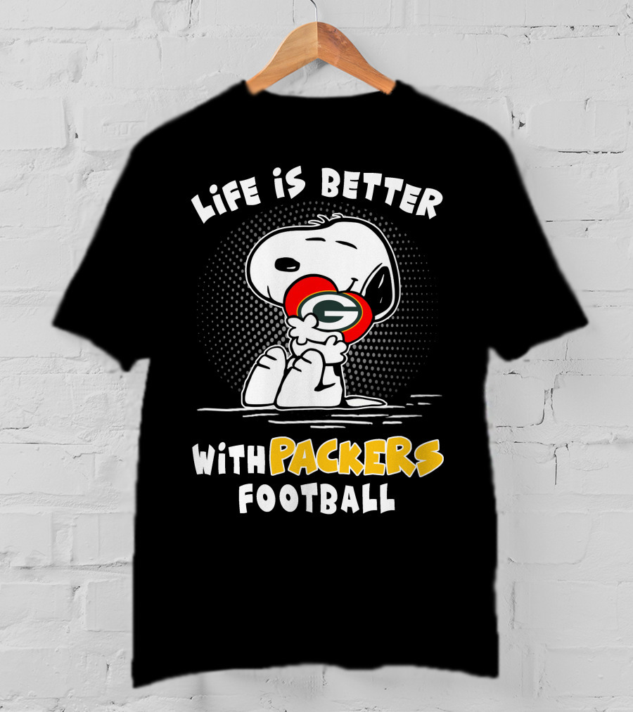 Life Is Better With Packers Football Snoopy Hugging Packers Helmet T-Shirt
