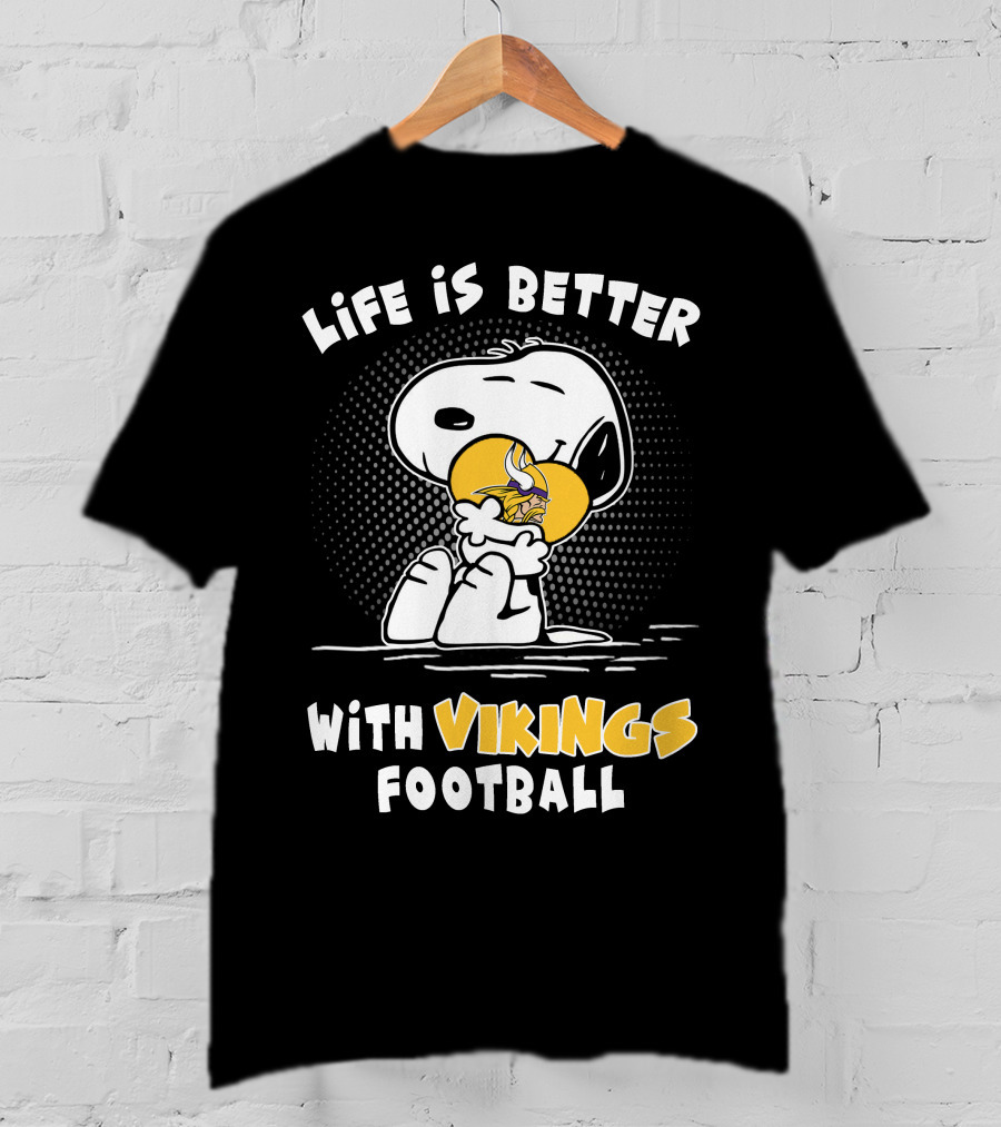 Life Is Better With Vikings Football Snoopy Hugging Helmet T-Shirt