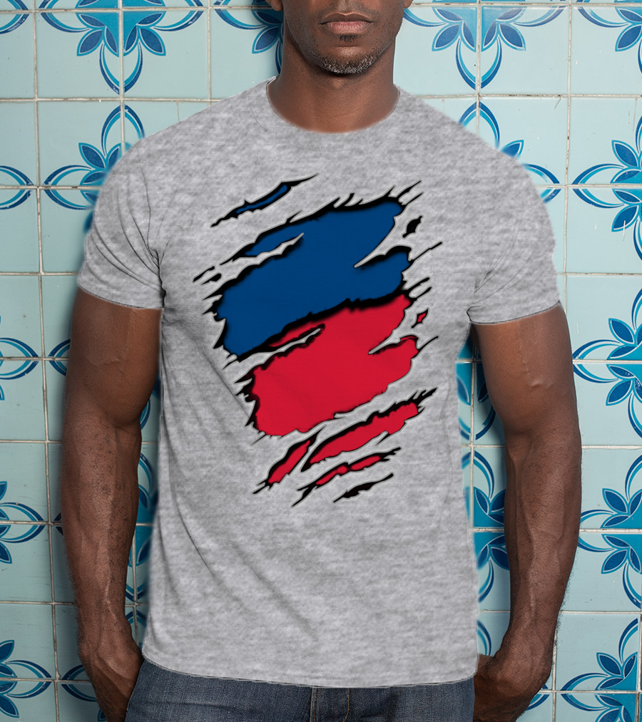 Blue And Red Claw Marks Design On Gray 5 Tshirt T-Shirt