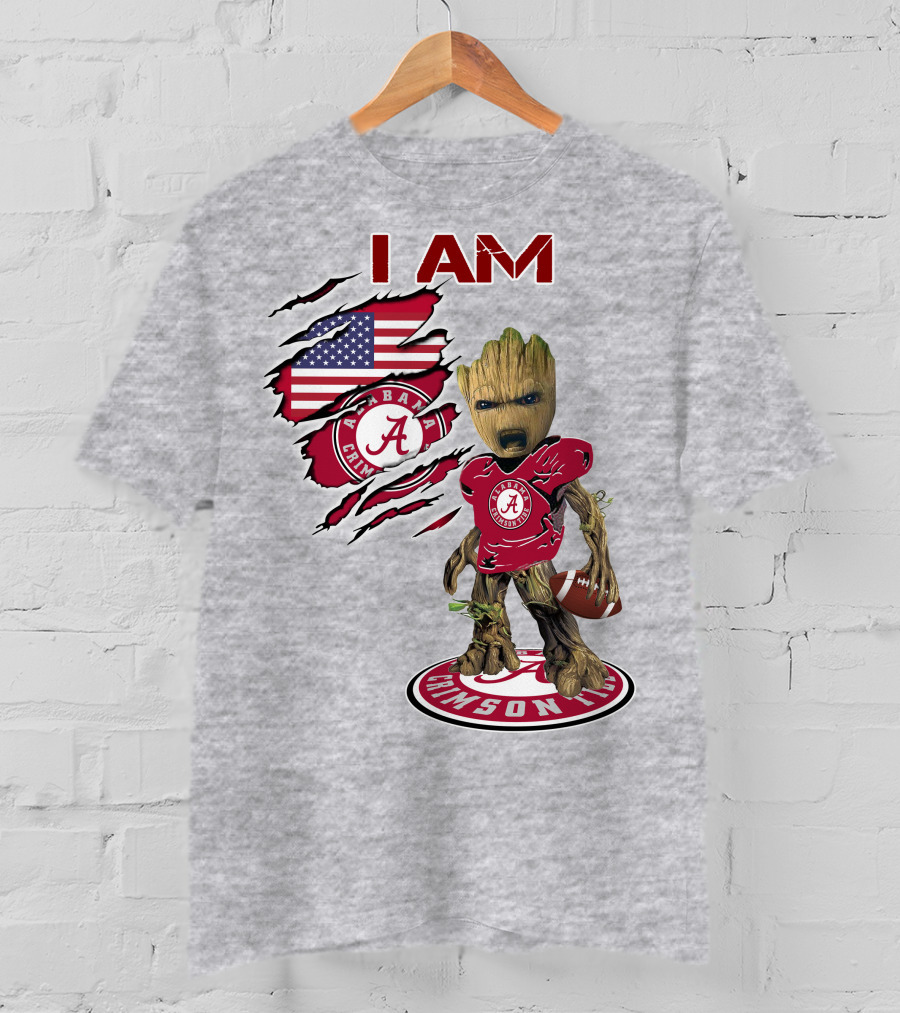 I Am Alabama Crimson Tide Baby Groot Football T-Shirt
