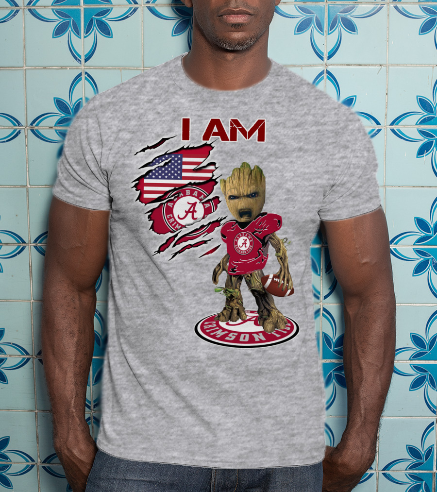I Am Alabama Crimson Tide Baby Groot Football T-Shirt