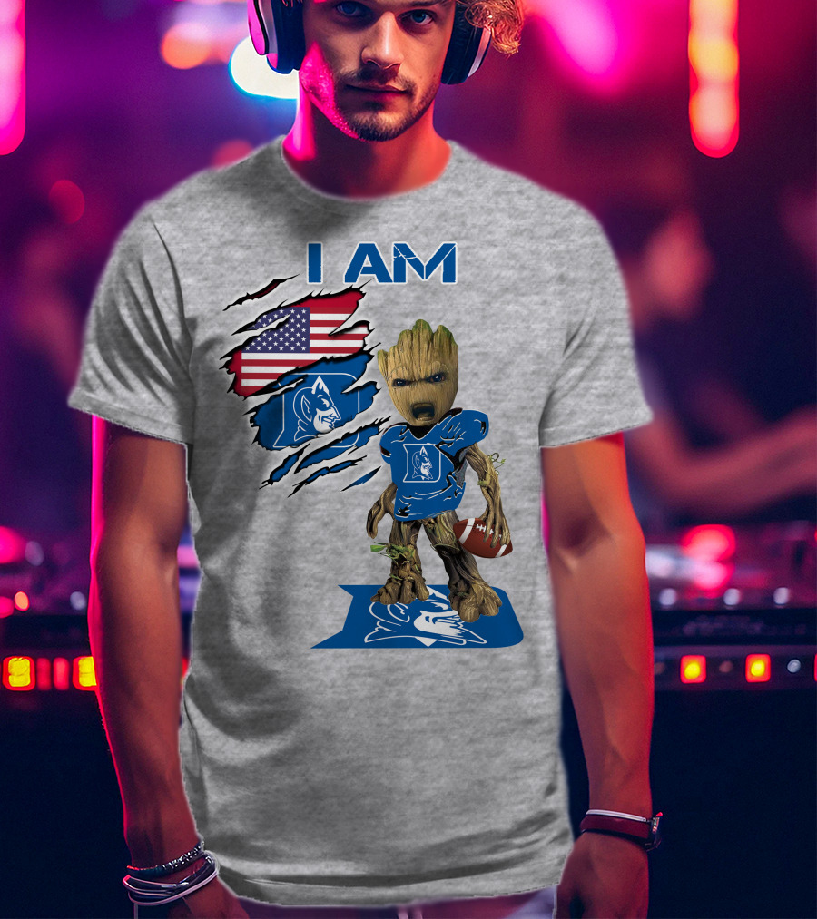 I Am Groot Duke Blue Devils Football American Flag T-Shirt
