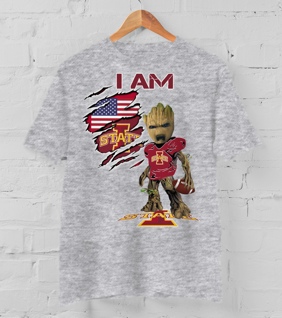 I Am Iowa State Baby Groot Football USA Flag T-Shirt