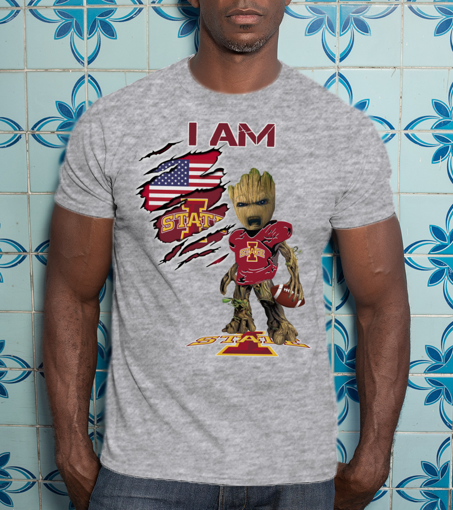 I Am Iowa State Baby Groot Football USA Flag T-Shirt