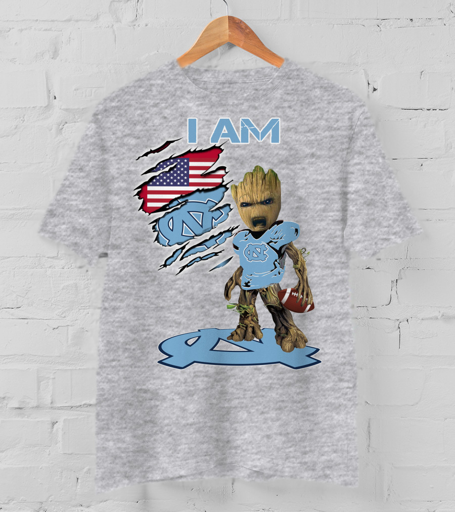 I AM Tarheel Baby Groot UNC Football USA Flag T-Shirt