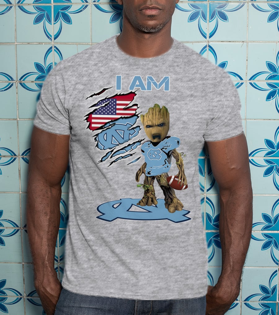 I AM Tarheel Baby Groot UNC Football USA Flag T-Shirt