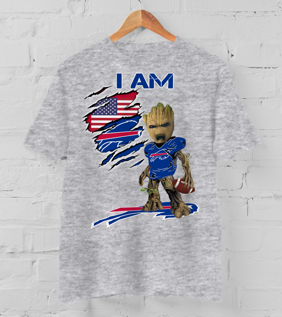 I Am American Flag Football Groot Bills T-Shirt