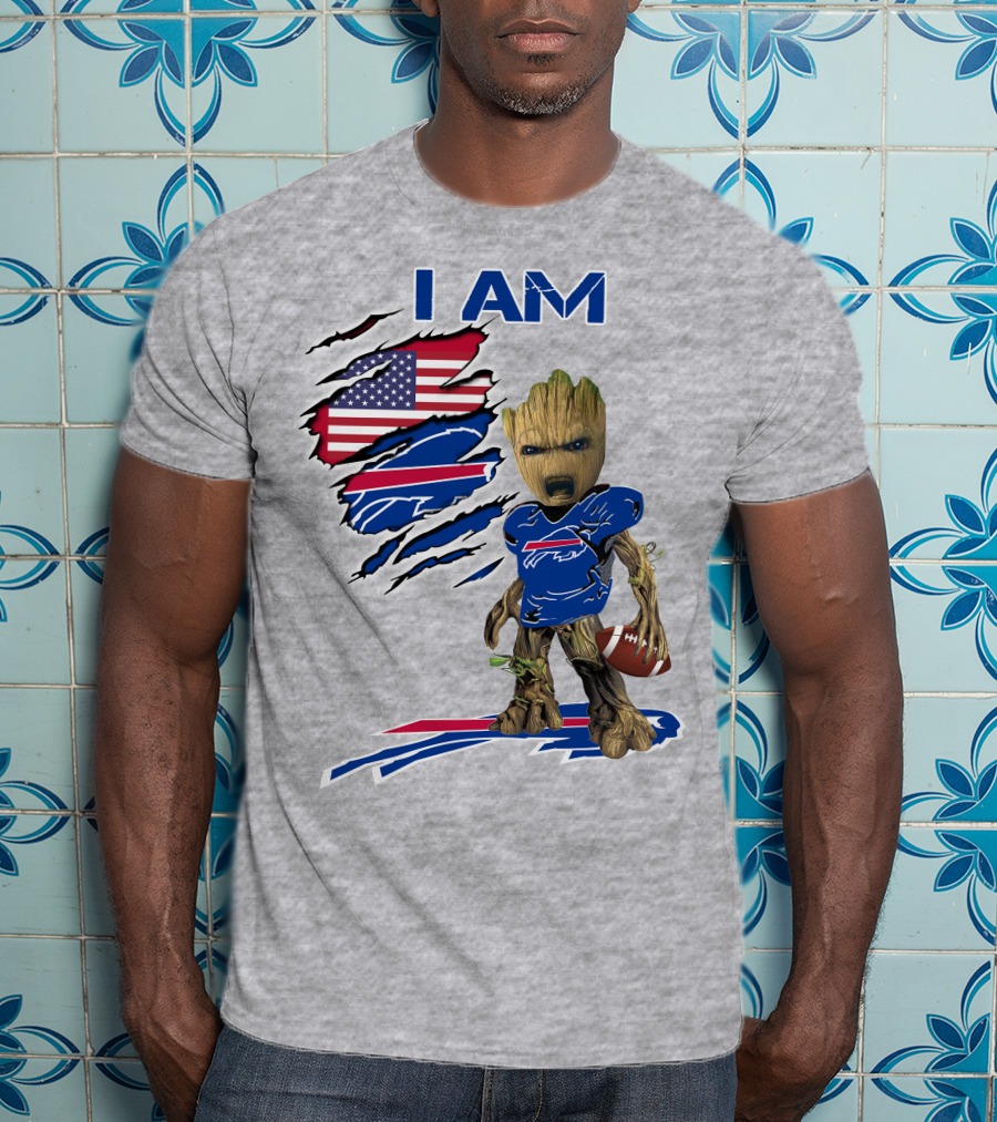I Am American Flag Football Groot Bills T-Shirt