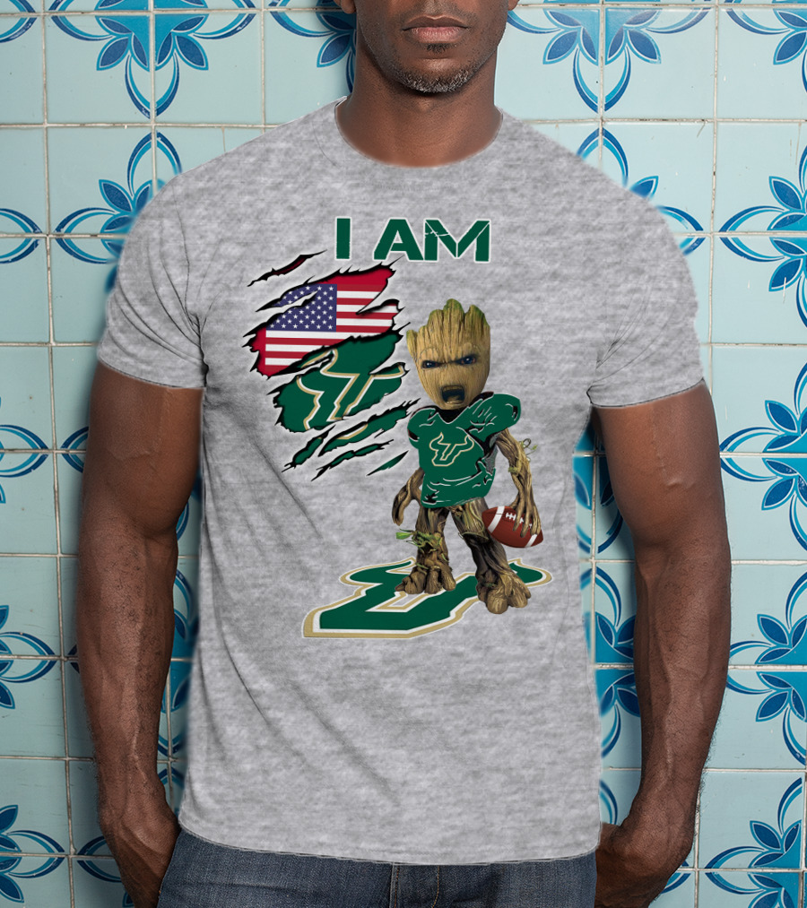 I AM USF Baby Groot Football American Flag T-Shirt