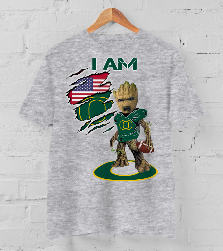 I AM American Flag Oregon Duck Baby Groot Football T-Shirt