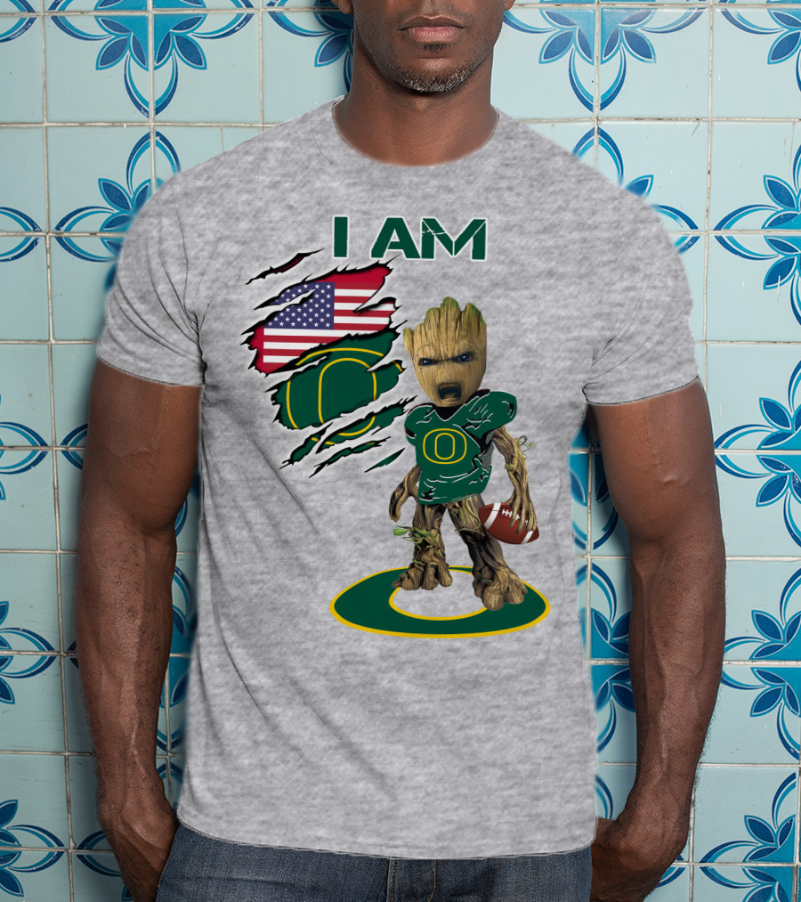 I AM American Flag Oregon Duck Baby Groot Football T-Shirt
