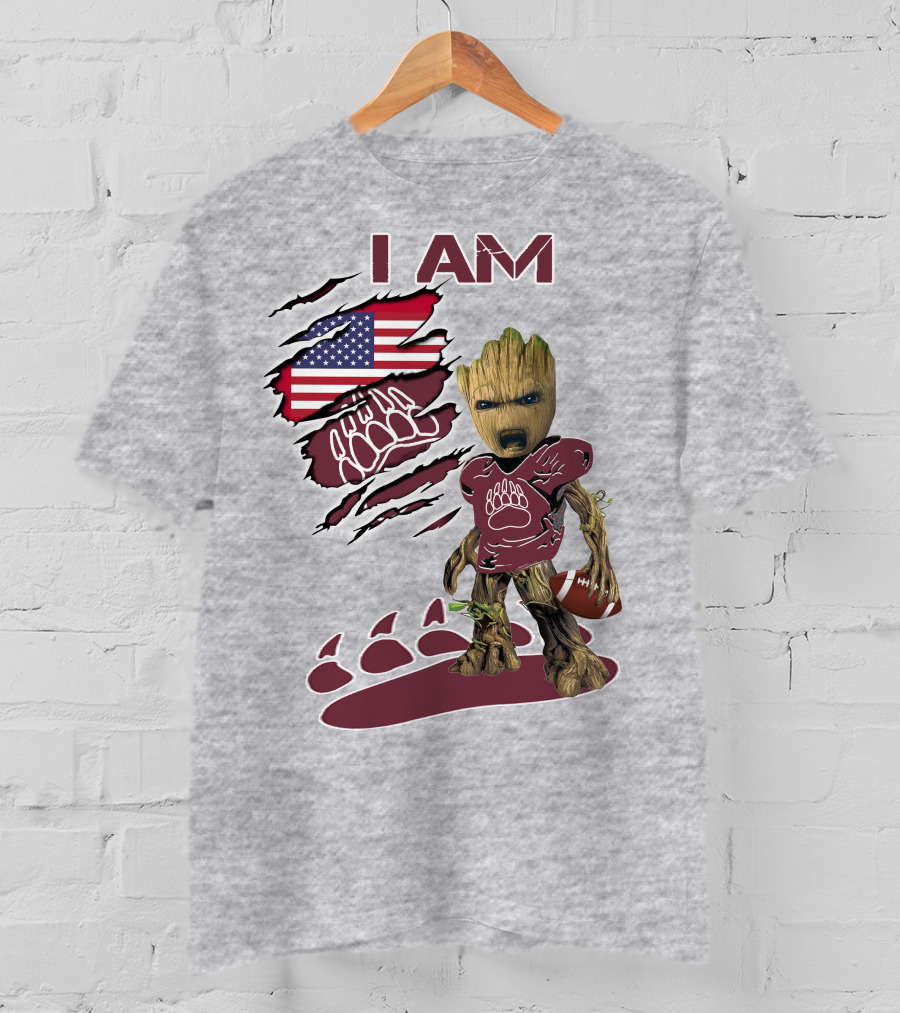 I Am Montana Baby Groot Football Bear American Flag T-Shirt