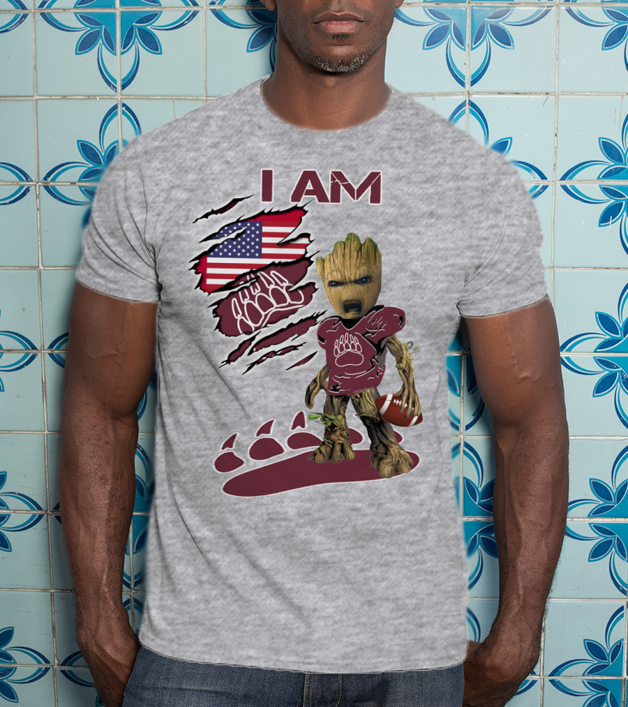 I Am Montana Baby Groot Football Bear American Flag T-Shirt