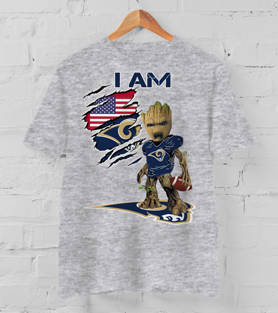 I Am Groot Rams Football American Flag T-Shirt