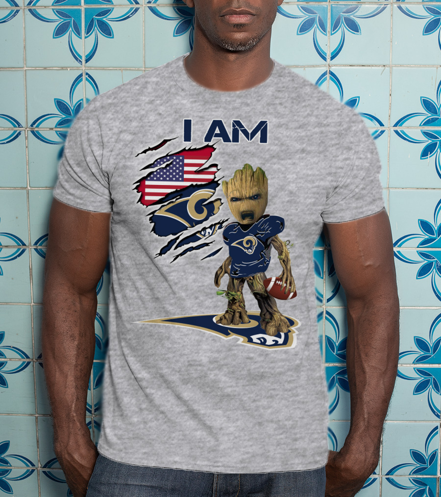 I Am Groot Rams Football American Flag T-Shirt
