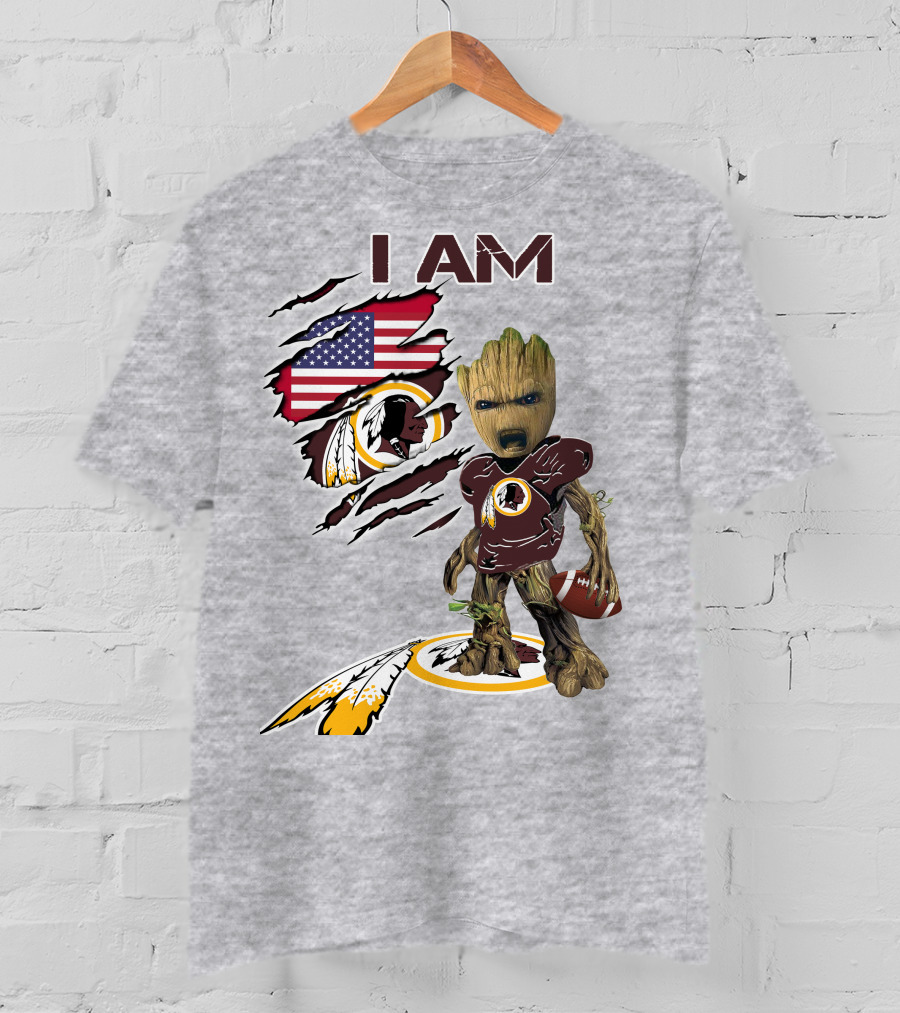 I Am Redskins Groot Football Nfl Logo Usa Flag T-Shirt
