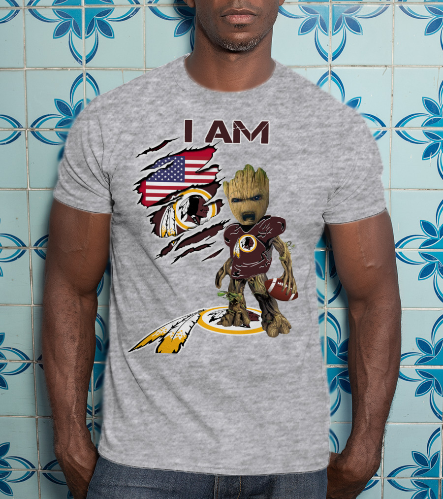 I Am Redskins Groot Football Nfl Logo Usa Flag T-Shirt